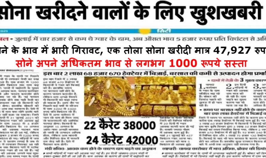 Gold Rate :- इस सीजन में सोने के भाव में भारी गिरावट, एक तोला सोना खरीदी मात्र 47,927 रुपये, यहा देखे आज के लाइव सोने के भाव,
